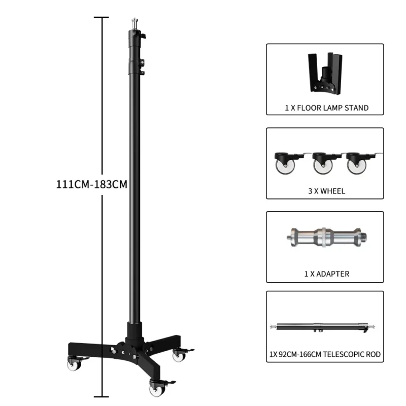 Professional Metal Photography Arc Floor Stand with Wheeled Base for Studio Lighting