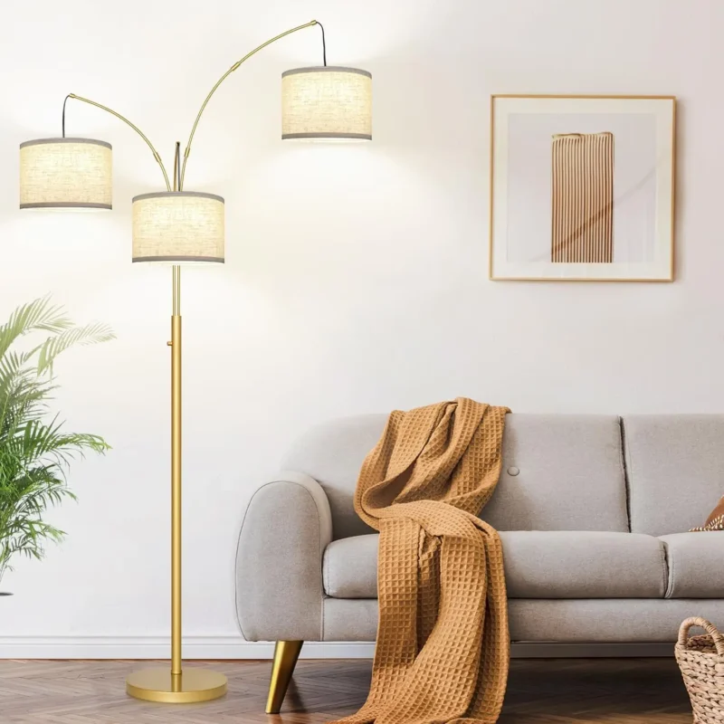 Modern 3-Light Arc Floor Lamp with Fabric Shades for Living Room - Image 10