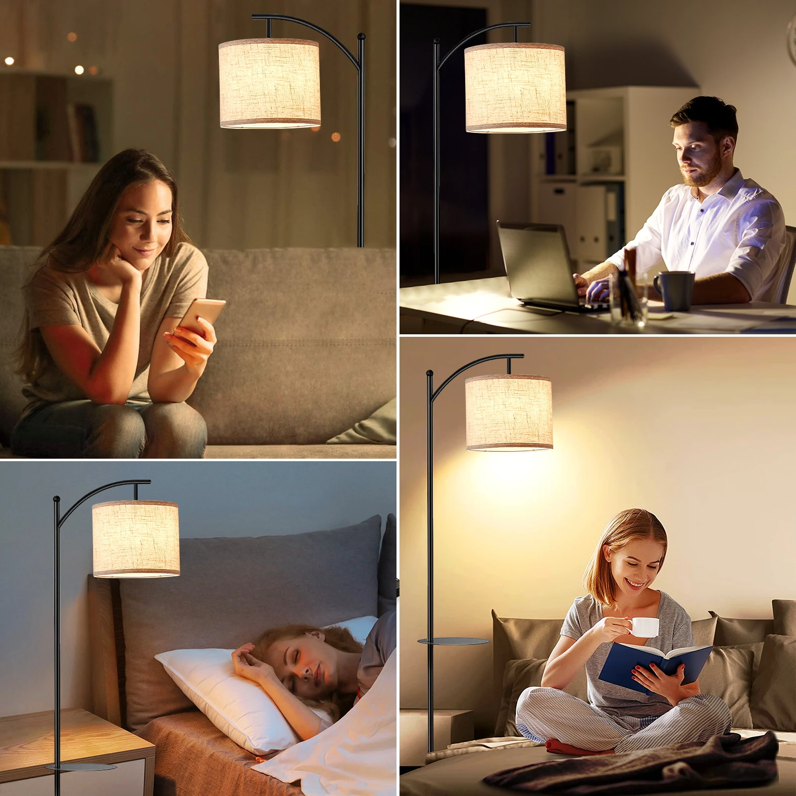 Arc floor lamp providing ideal lighting over a sofa area