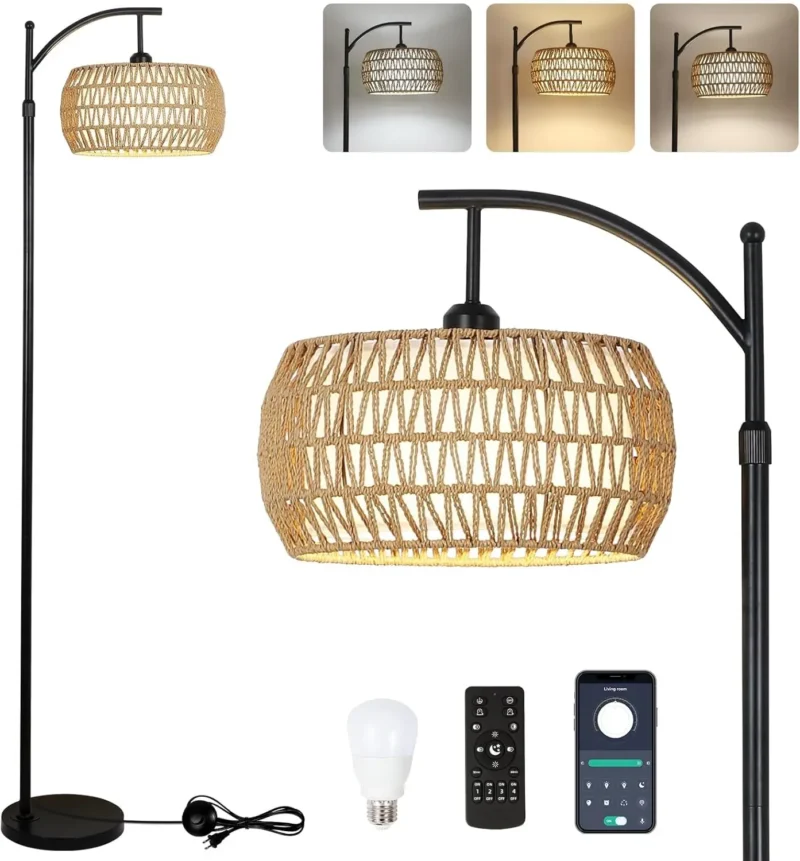 Modern Gold Adjustable Arc Floor Lamp with 3 Color Temperatures and Remote Control - Image 7