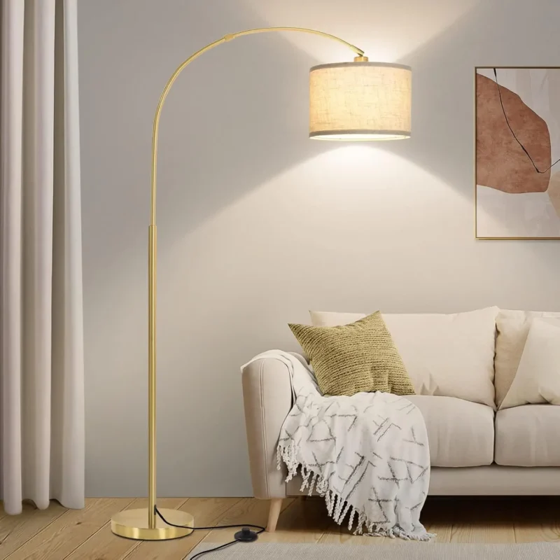 Modern Black Adjustable Arc Floor Lamp with Drum Shade for Living Room - Image 7