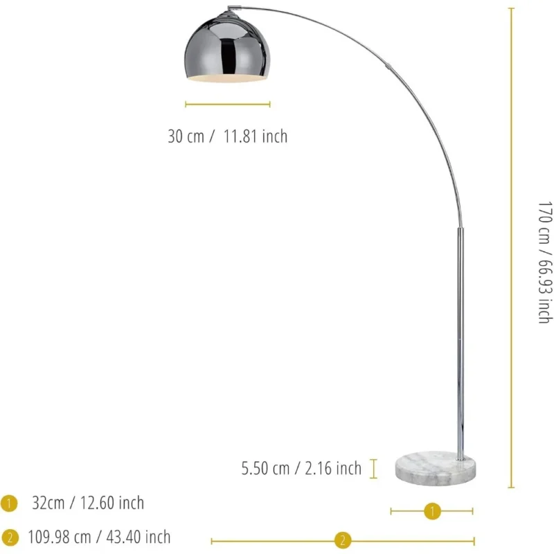 Modern Chrome Adjustable Arc Floor Lamp with Marble Base for Living Room - Image 4