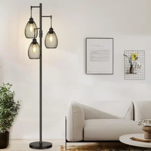Industrial Farmhouse Arc Floor Lamp with 3 Dimmable LED Bulbs for Living Room