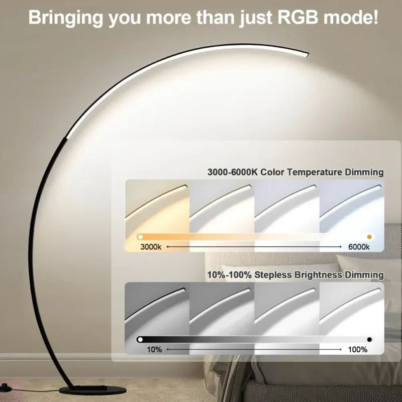 RGB Smart Arc Floor Lamp with Music Sync and 1800LM Brightness for Living Room - Image 4