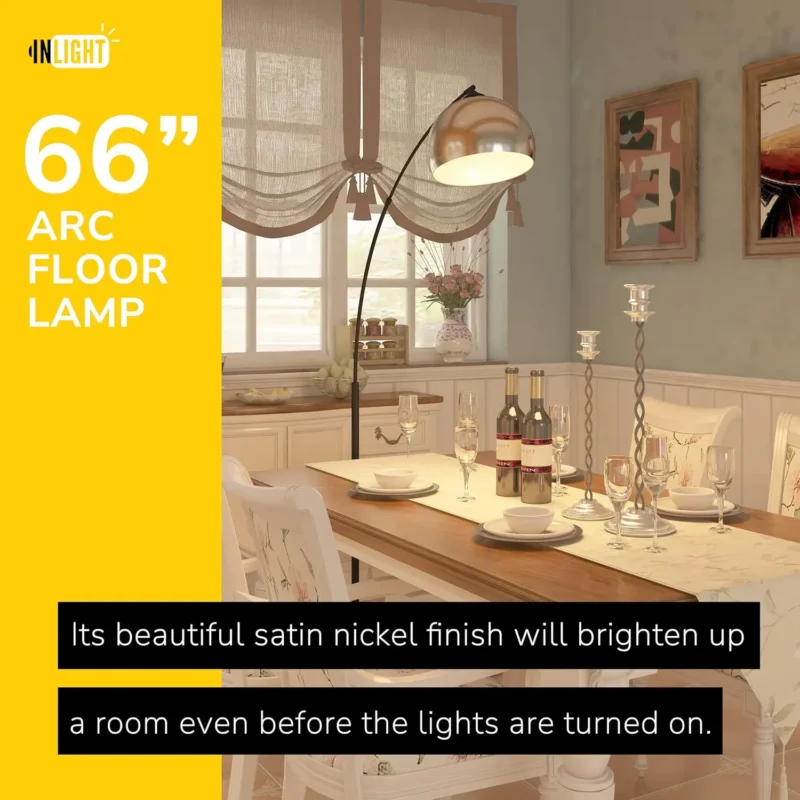 Modern Brushed Nickel Arc Floor Lamp with White Shade for Living Room - Image 4