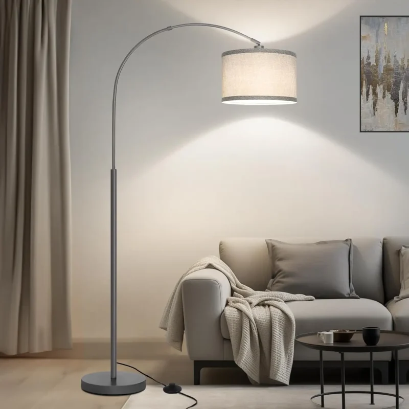 Modern Black Adjustable Arc Floor Lamp with Drum Shade for Living Room - Image 13