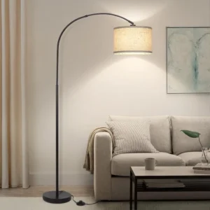Modern Black Adjustable Arc Floor Lamp with Drum Shade for Living Room