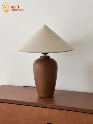 Minimalist Walnut & Linen Table Lamp with E27 LED for Bedroom and Study