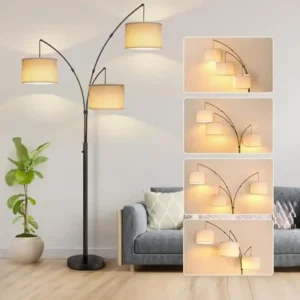 Modern 3-Arm Adjustable Black Arc Floor Lamp with LED for Living Room