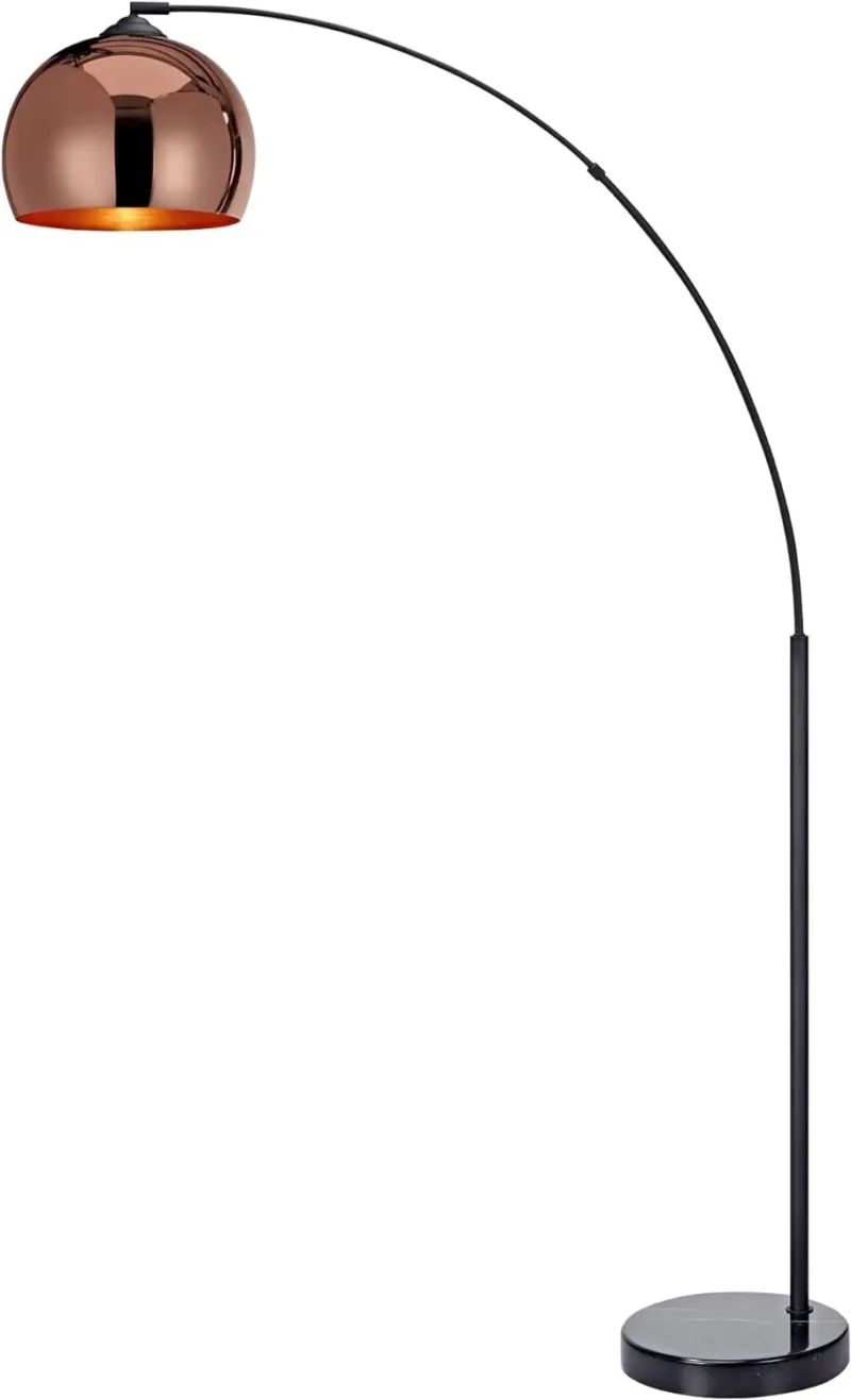 Modern Black Marble Base Arc Floor Lamp with Adjustable Arm for Living Room