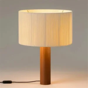 Minimalist Solid Wood Table Lamp with Fabric Shade for Bedroom and Living Room