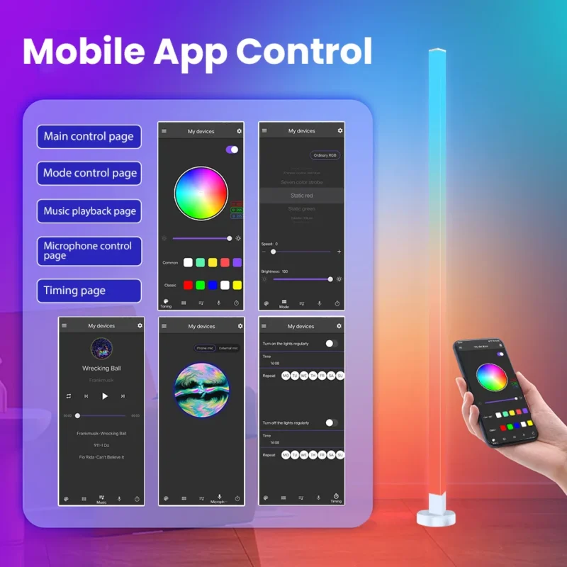 Modern RGB Corner Floor Lamp with Smart App Control for Gaming and Living Room - Image 6