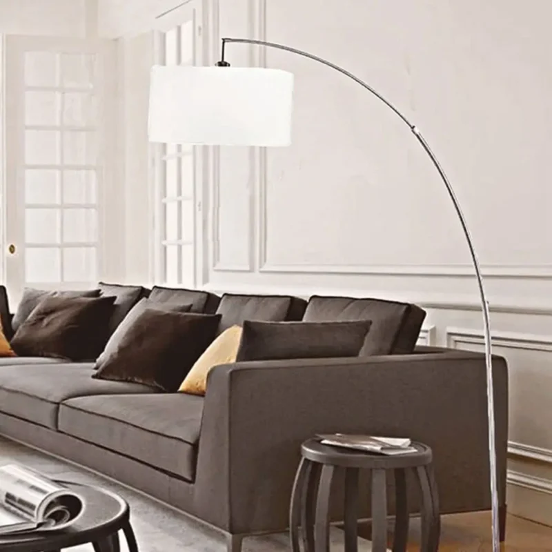 Modern White Adjustable Arc Floor Lamp with Brushed Silver Finish for Living Rooms - Image 4