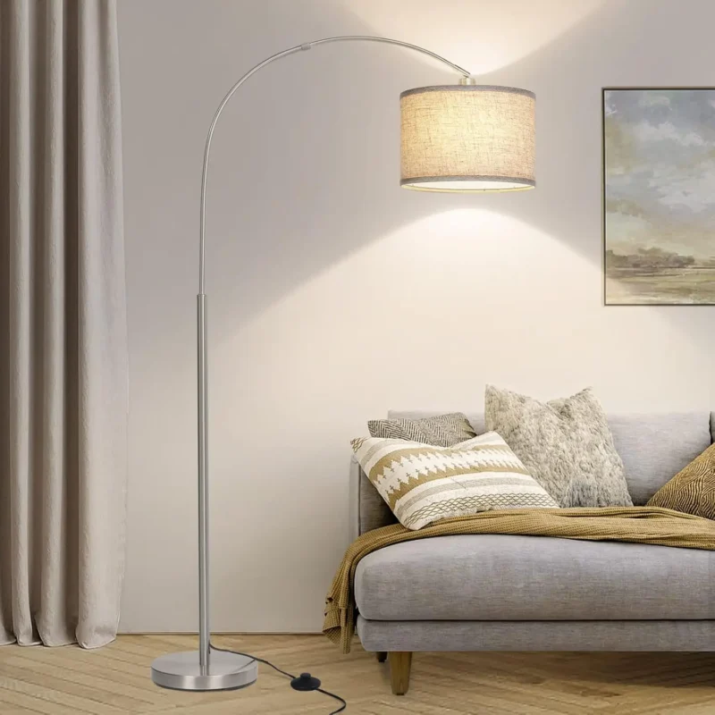 Modern Black Adjustable Arc Floor Lamp with Drum Shade for Living Room - Image 9