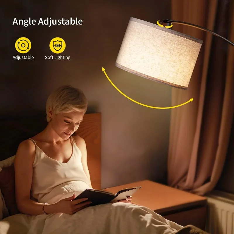 Adjustable arc floor lamp with multiple position settings for optimal reading light