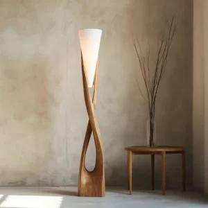 Handcrafted Solid Wood Arc Floor Lamp with LED Lighting for Living Room