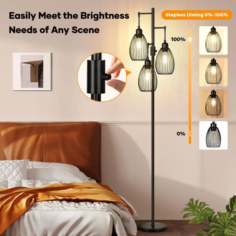 Industrial Farmhouse Arc Floor Lamp with 3 Dimmable LED Bulbs for Living Room - Image 3