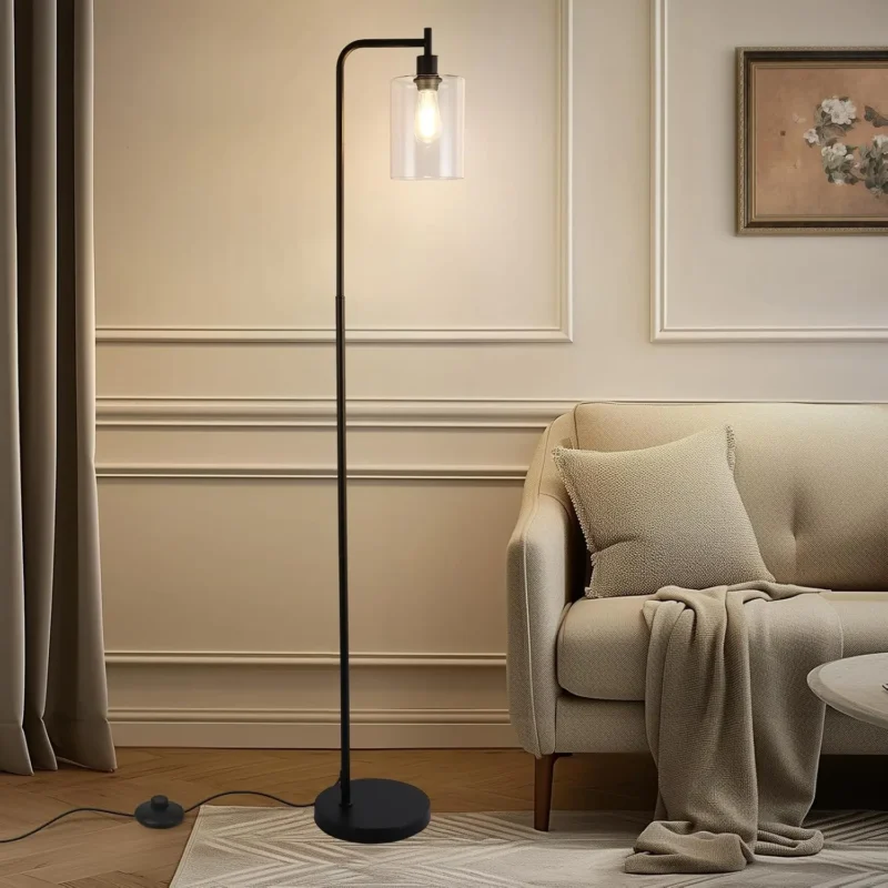 Industrial Black Glass Arc Floor Lamp with Dimmable LED and Remote Control - Image 3