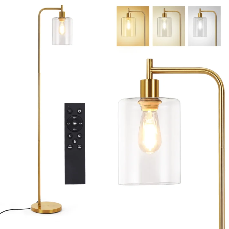 Industrial Black Glass Arc Floor Lamp with Dimmable LED and Remote Control - Image 7
