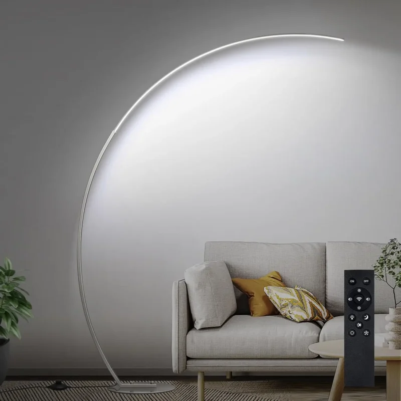 Modern Brown Arc Floor Lamp with Dimmable LED 3-Color Temperatures for Living Room - Image 9