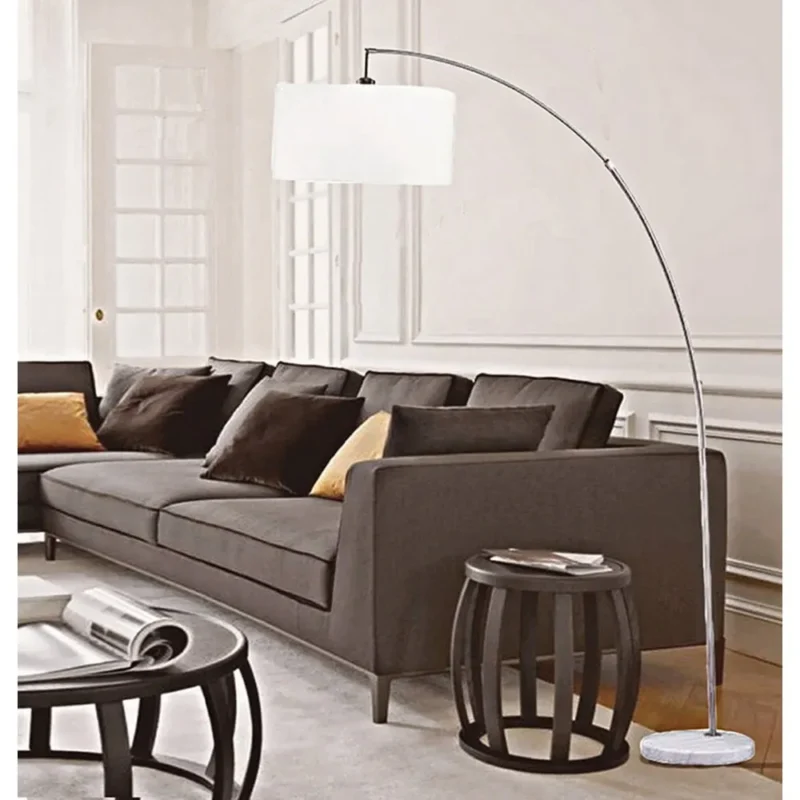 Modern White Adjustable Arc Floor Lamp with Brushed Silver Finish for Living Rooms - Image 2