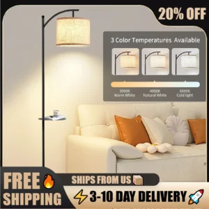 Modern Chrome Arc Floor Lamp with 3-Color Dimming Remote for Living Room