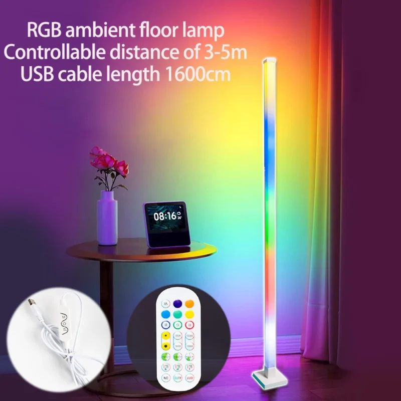 Modern RGB LED Arc Floor Lamp with Music Sync and Remote Control for Living Room - Image 4