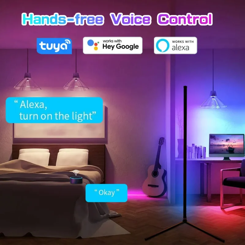 Modern RGB Corner Arc Floor Lamp with Smart Home Controls for Gaming Room - Image 2