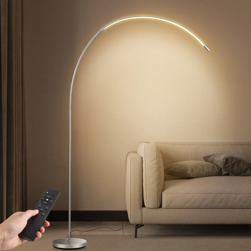 Modern Aluminum LED Arc Floor Lamp with Remote Dimmable Control for Living Room