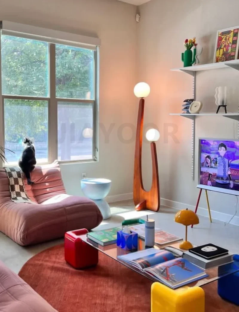 Minimalist Walnut Arc Floor Lamp with LED Lights for Living Room - Image 6