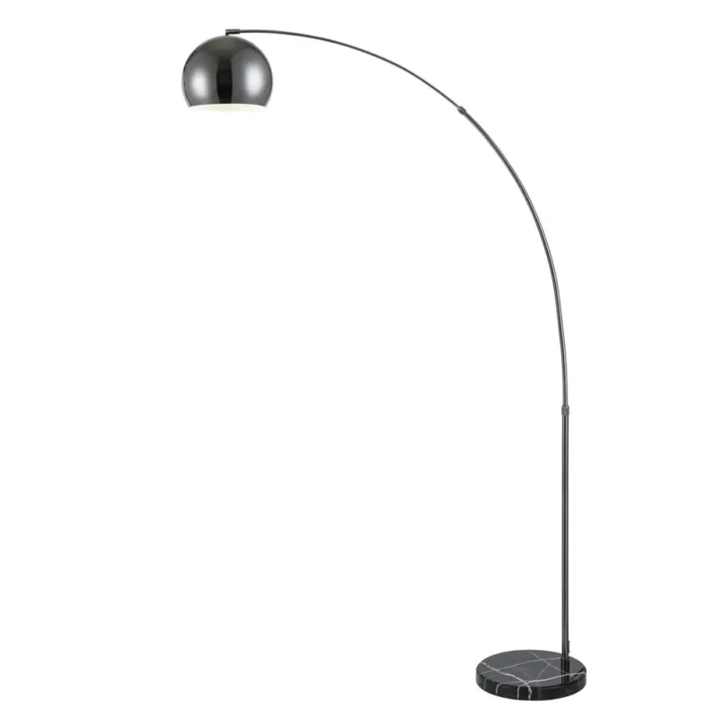 Modern Black Marble Base Arc Floor Lamp with Dome Shade for Living Room - Image 2