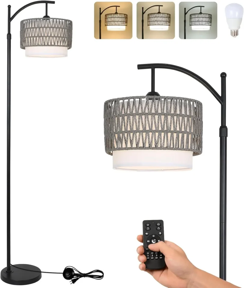 Modern Gold Adjustable Arc Floor Lamp with 3 Color Temperatures and Remote Control - Image 6