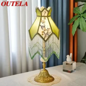Vintage Fabric Tassel Arc Floor Lamp with LED Bulb for Living Room & Bedroom
