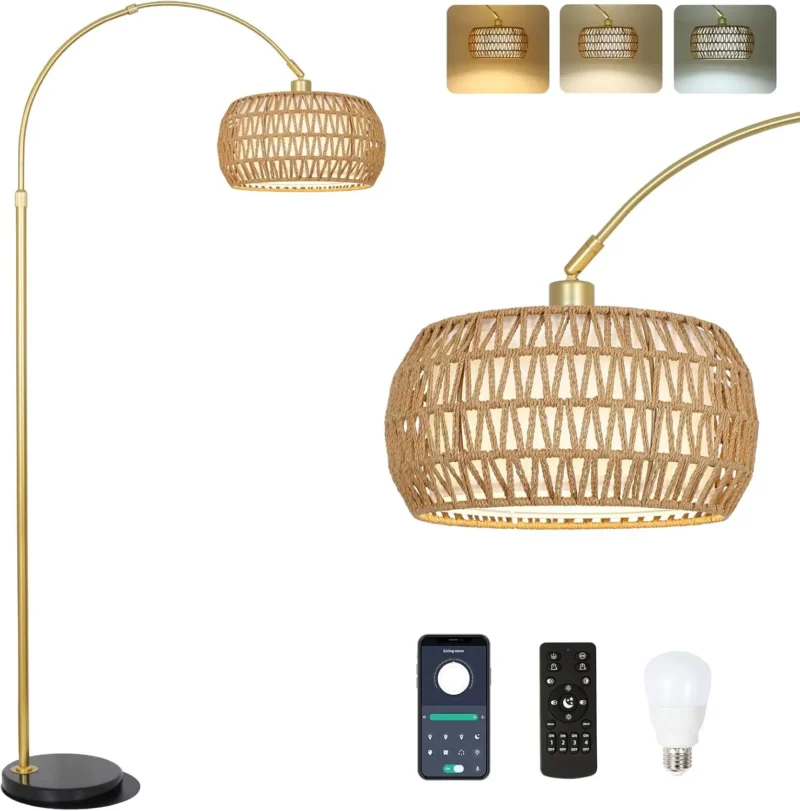 Modern Black Arc Floor Lamp with 3-Color Temperature Control for Living Room - Image 7