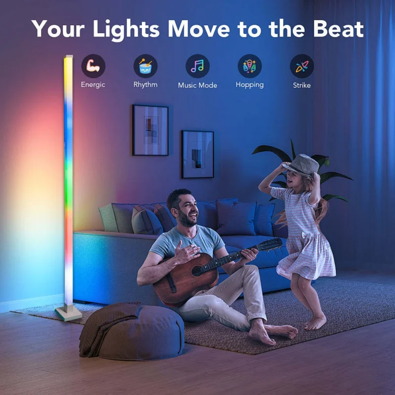 Modern RGB Corner Floor Lamp with Music Sync and Smart Home Compatibility - Image 2