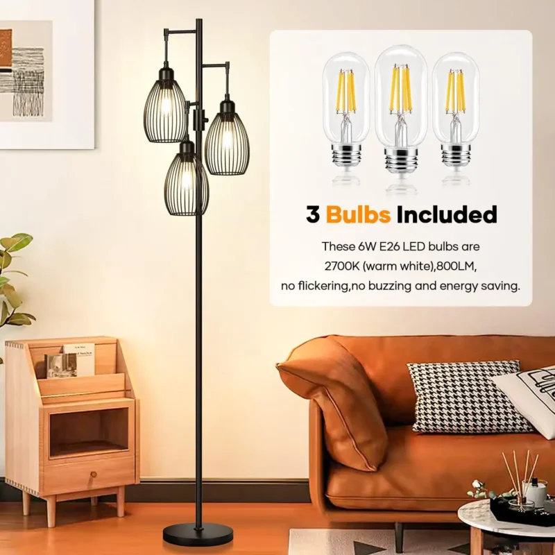 Industrial Farmhouse Arc Floor Lamp with 3 Dimmable LED Bulbs for Living Room - Image 4