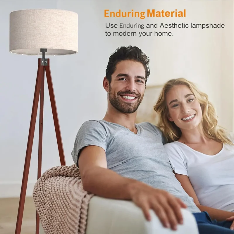 Wooden Tripod Floor Lamp with Fabric Shade for Living Room and Bedroom - Image 5