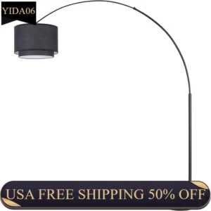 Elegant Drum Shade Arc Floor Lamp with Adjustable Height for Living Room