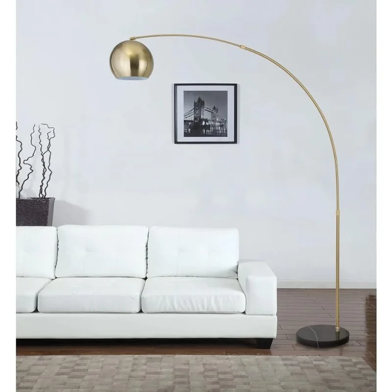 Authentic mid-century arc lamp with characteristic dome shade and marble base