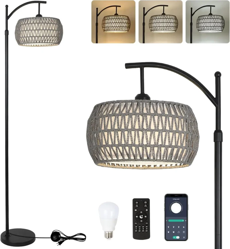 Modern Gold Adjustable Arc Floor Lamp with 3 Color Temperatures and Remote Control - Image 9