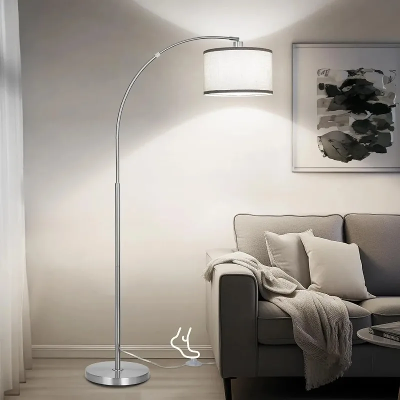 Elegant gold arc floor lamp with adjustable features perfect for modern living rooms