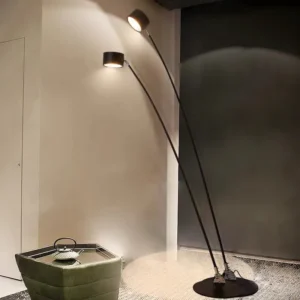 Modern Black Metal Arc Floor Lamp with Adjustable Spotlight for Living Room