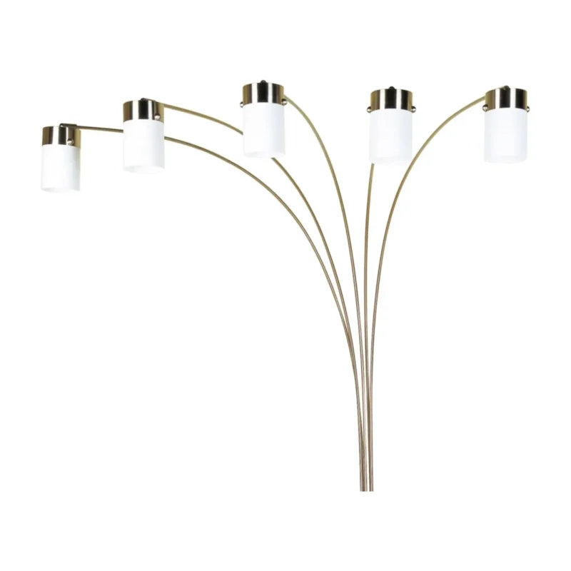 Modern 5-Light Arc Floor Lamp with Nickel Finish and White Shades - Image 2
