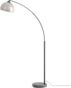 Modern Brushed Nickel Arc Floor Lamp with White Shade for Living Room