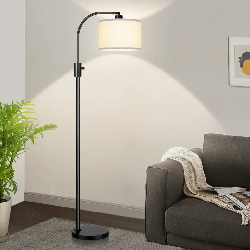 Dimmable Gold Arc Floor Lamp with Linen Shade for Living Room - Image 11