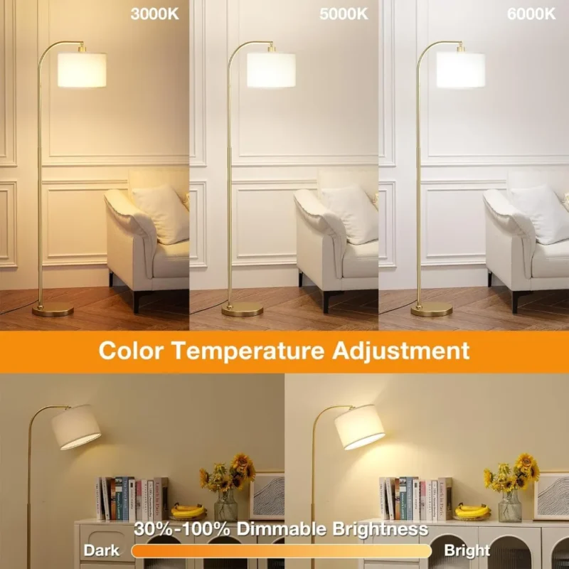 Modern Gold Adjustable Arc Floor Lamp with Remote Dimming for Living Room - Image 3