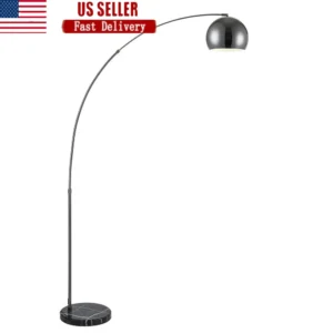 Modern Black Marble Base Arc Floor Lamp with Dome Shade for Living Room