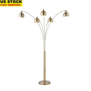 Modern Brass Arc Floor Lamp with Dimmable LED for Bedroom