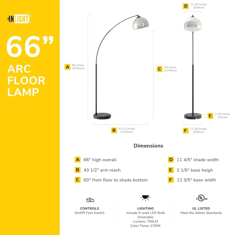 Modern Brushed Nickel Arc Floor Lamp with White Shade for Living Room - Image 3
