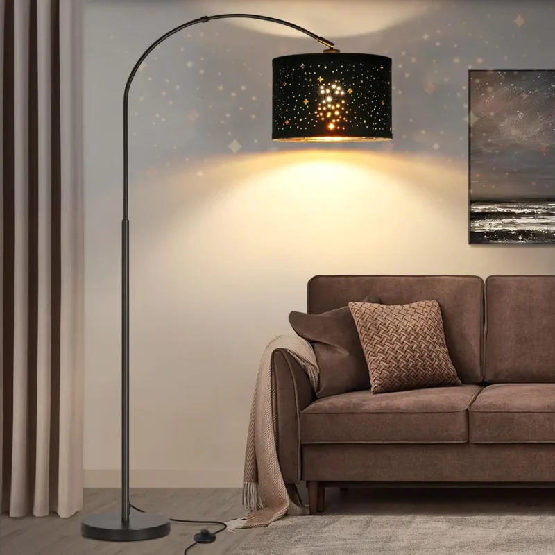 Modern Black Adjustable Arc Floor Lamp with Drum Shade for Living Room - Image 12